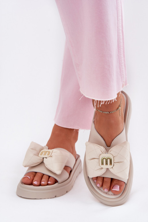 Zapatillas de cuero Femenino con una plataforma con cintas CheBello 4647 beige Zapatillas de cuero Femenino con una plataforma con cintas CheBello 4647 beige