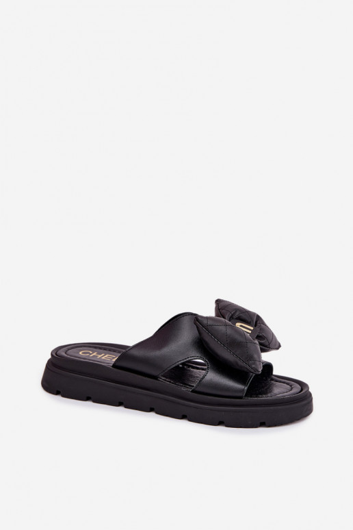 Zapatillas de cuero Femenino con una plataforma con cintas CheBello 4647 de color negro Zapatillas de cuero Femenino con una plataforma con cintas CheBello 4647 de color negro