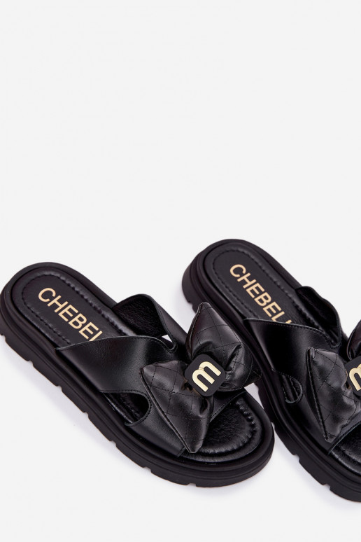 Zapatillas de cuero Femenino con una plataforma con cintas CheBello 4647 de color negro Zapatillas de cuero Femenino con una plataforma con cintas CheBello 4647 de color negro