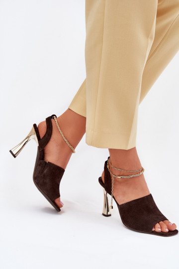 Sandalias de ante con tacones finos para decorar Bransoletą CheBello 4440 CzekoladoAe 2