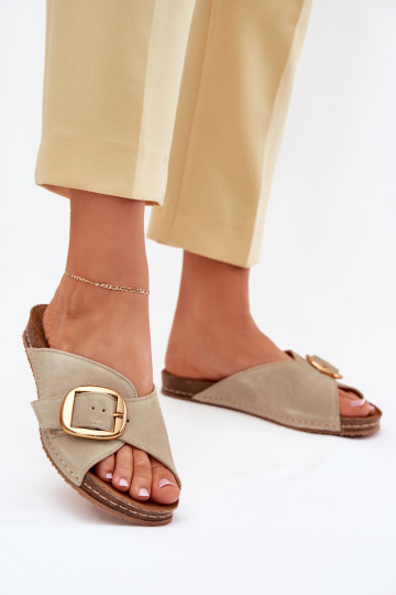 Chanclas de cuero color pistacho con hebillas doradas Tai turiciejka 07000-22 2