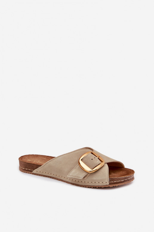 Zapatillas de cuero con hebillas doradas Tiene queciejka 07000-22 PistacjoAe Zapatillas de cuero con hebillas doradas Tiene queciejka 07000-22 PistacjoAe