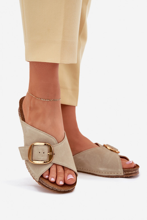 Zapatillas de cuero con hebillas doradas Tiene queciejka 07000-22 PistacjoAe Zapatillas de cuero con hebillas doradas Tiene queciejka 07000-22 PistacjoAe