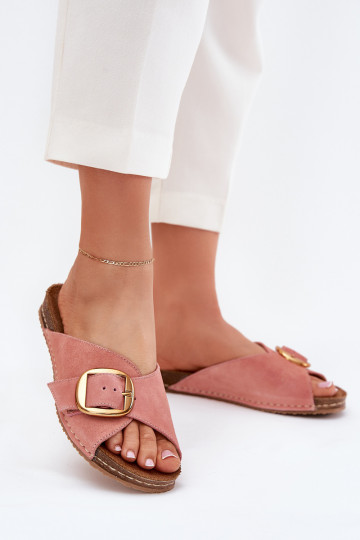 Chanclas de cuero color rosa con hebillas doradas Tai turiciejka 07000-15 2