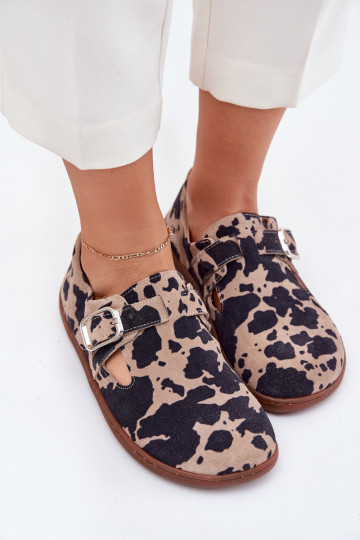 Zapatos de gamuza color marrón-arenoso para mujeres Barefoot con hebillas Łaty Zazoo N1261