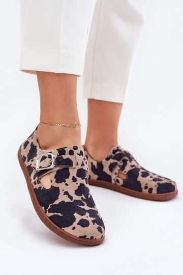 Zapatos de gamuza color marrón-arenoso para mujeres Barefoot con hebillas Łaty Zazoo N1261 2