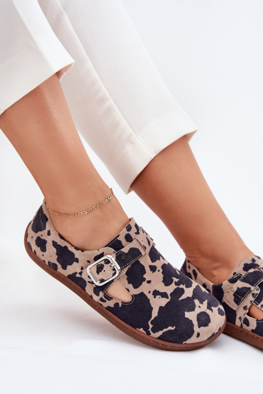 de gamuza zapatos Barefoot Femenino con hebillas Łaty Zazoo N1261 marrón-beige de gamuza zapatos Barefoot Femenino con hebillas Łaty Zazoo N1261 marrón-beige