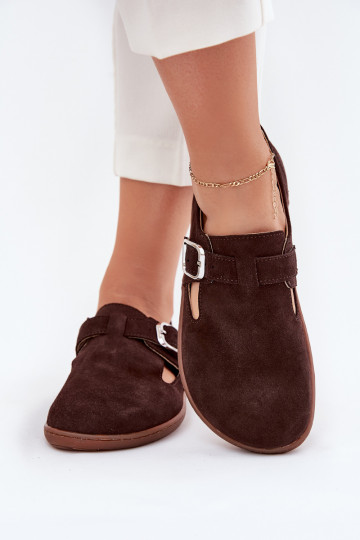 Zapatos de gamuza color chocolate para mujeres Barefoot con hebillas Łaty Zazoo N1261 2
