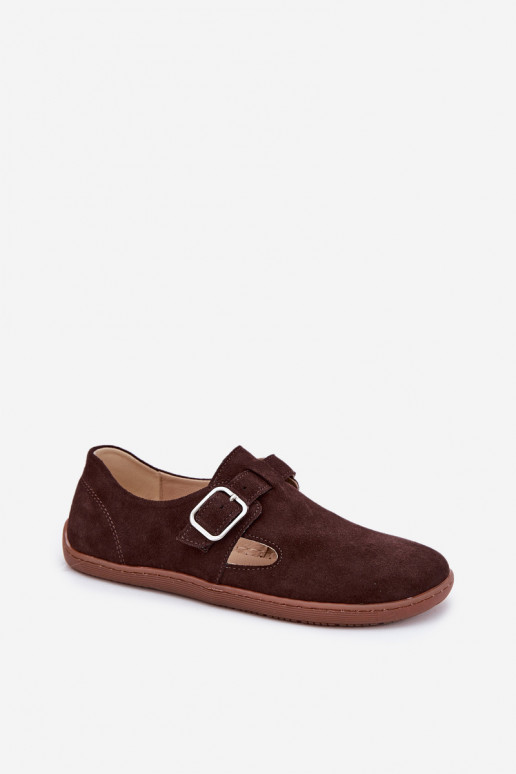 de gamuza zapatos Barefoot Femenino con hebillas Łaty Zazoo N1261 CzekoladoAe