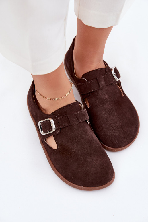 de gamuza zapatos Barefoot Femenino con hebillas Łaty Zazoo N1261 CzekoladoAe