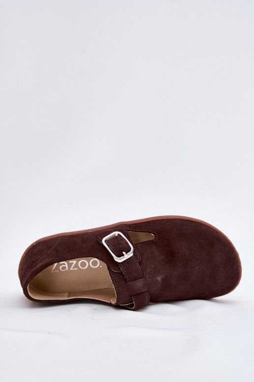de gamuza zapatos Barefoot Femenino con hebillas Łaty Zazoo N1261 CzekoladoAe