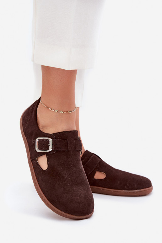 de gamuza zapatos Barefoot Femenino con hebillas Łaty Zazoo N1261 CzekoladoAe