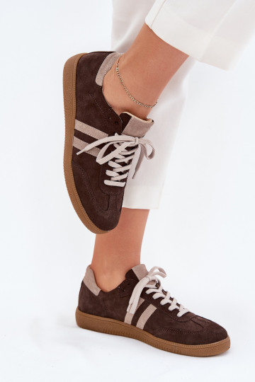 Zapatillas deportivas de gamuza color chocolate para mujeres Zazoo N1068
