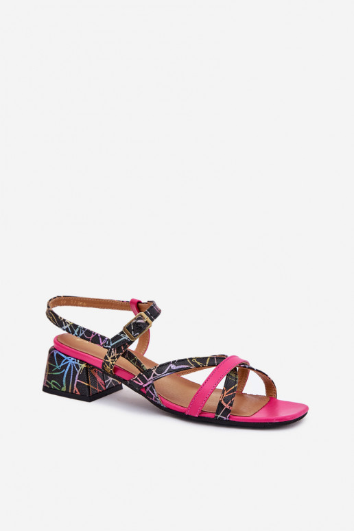 Piel Sandalias de tacón alto para mujer. con rayas Tiene queciejka 06959-39 color rosa Piel Sandalias de tacón alto para mujer. con rayas Tiene queciejka 06959-39 color rosa