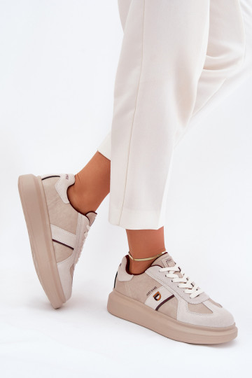 Piel Femenino Zapatillas modelo zapatos. con una plataforma Daniel Lopez Just Dare SS2D4003 beige