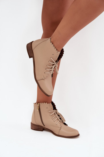 Botines de piel con tacones anchos Zazoo 2964 color arena