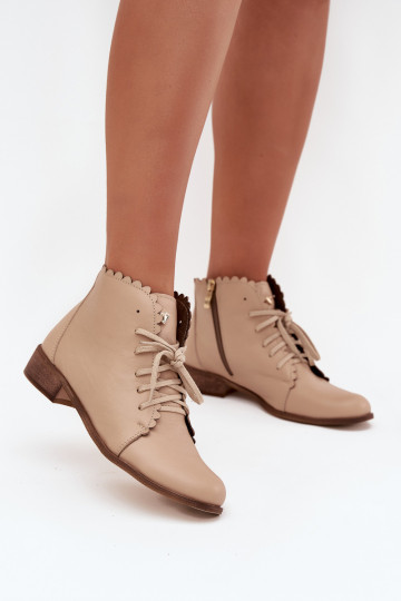 Botines de piel con tacones anchos Zazoo 2964 color arena 2