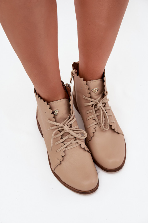 Zazoo 2964 Piel Botas con tacones anchos beige Zazoo 2964 Piel Botas con tacones anchos beige