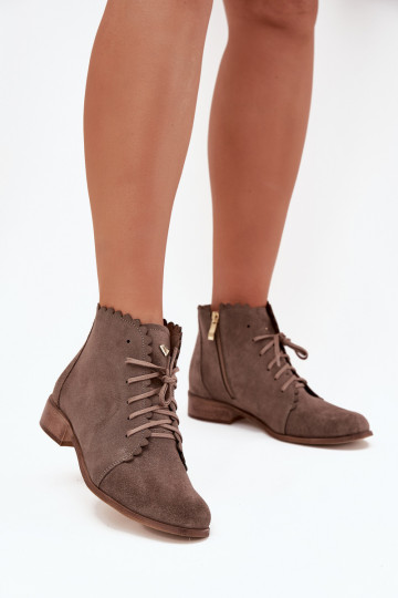 Botines de ante con tacones anchos Zazoo 2964 color arena