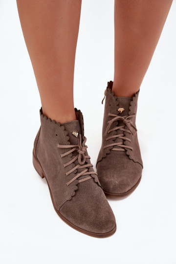 Botines de ante con tacones anchos Zazoo 2964 color arena 2