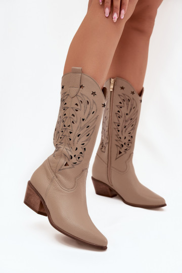 Botas altas de piel con parte superior calada Zazoo 3714 color arena 2