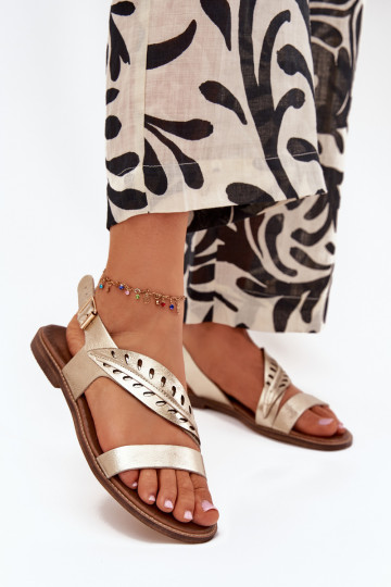 Sandalias de mujerActivadoturalnej Skóry con tacones anchos Zazoo 3564 color dorado 2