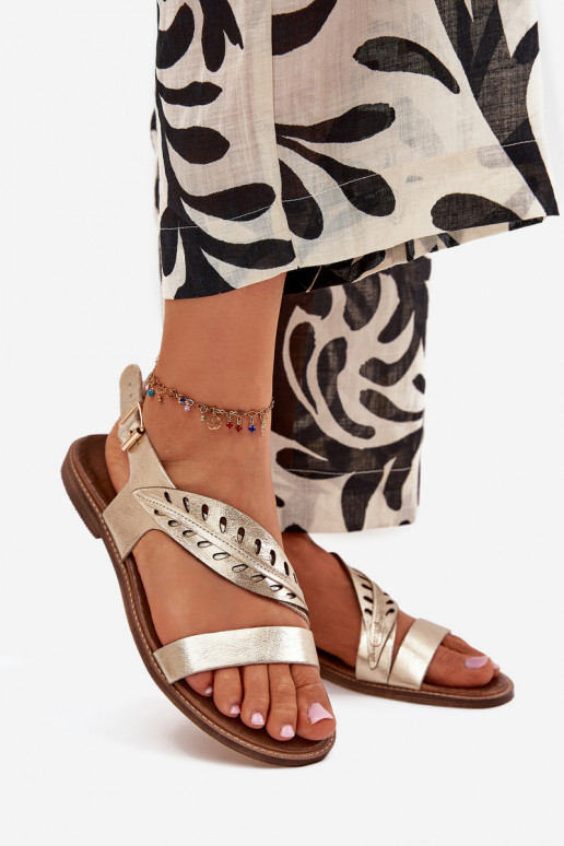 Sandalias de mujerActivadoturalnej Skóry con tacones anchos Zazoo 3564 color dorado Sandalias de mujerActivadoturalnej Skóry con tacones anchos Zazoo 3564 color dorado