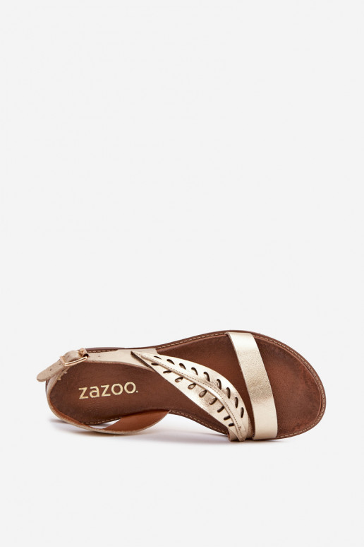 Sandalias de mujerActivadoturalnej Skóry con tacones anchos Zazoo 3564 color dorado Sandalias de mujerActivadoturalnej Skóry con tacones anchos Zazoo 3564 color dorado