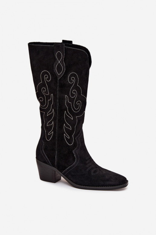 de gamuza botas estilo vaquero Femenino con tacones de color negro Karira