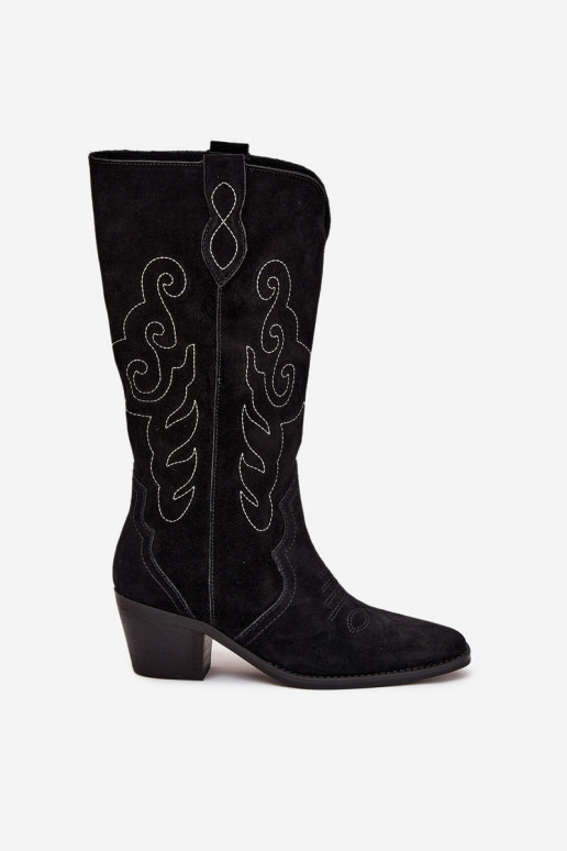 de gamuza botas estilo vaquero Femenino con tacones de color negro Karira