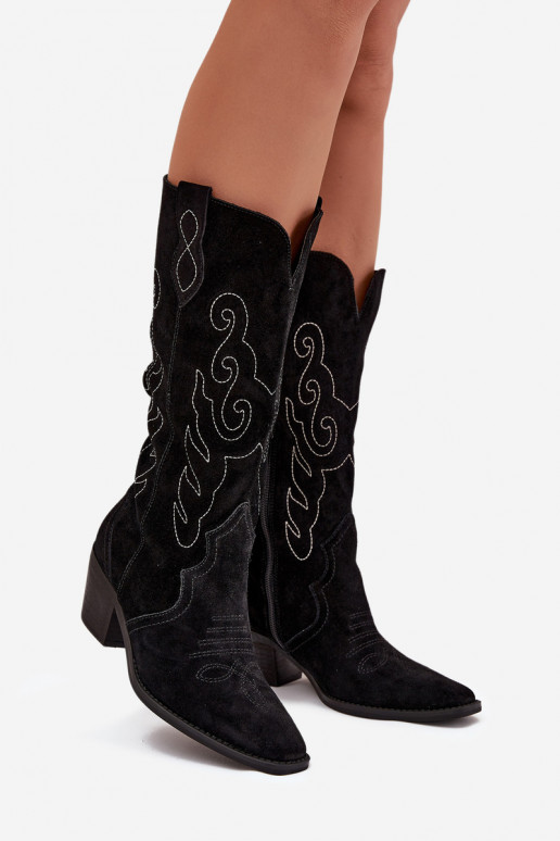 de gamuza botas estilo vaquero Femenino con tacones de color negro Karira