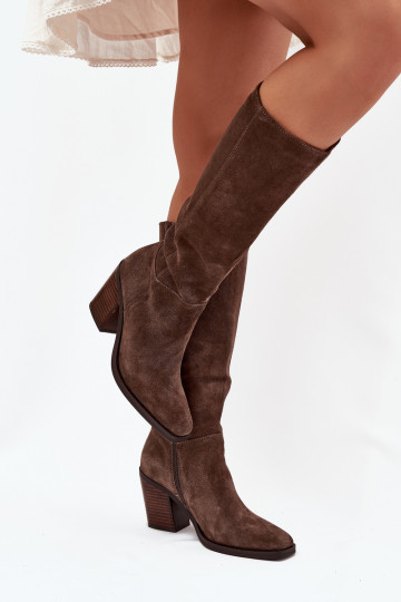 Botas de mujer de caña alta de ante con tacones y cierre, marrones, Lissara 2