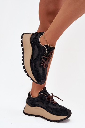 Piel Zapatillas modelo zapatos. con una plataforma Femenino Big Star SS274628 HI-POLY SYSTEM de color negro