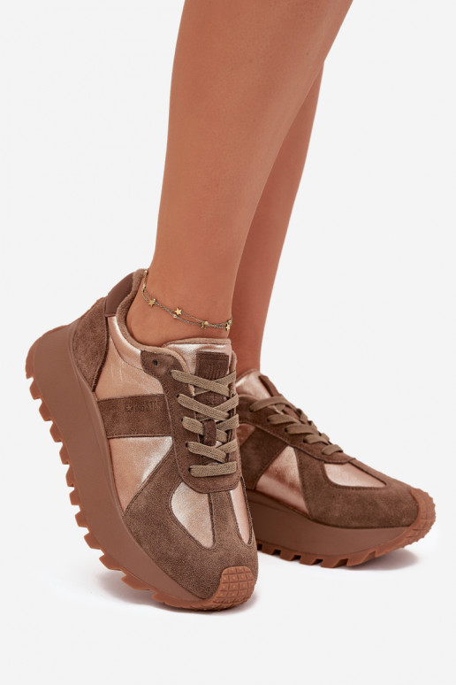 de gamuza Zapatillas modelo zapatos. Femenino calentamiento con una plataforma Big Star OO274A218 HI-POLY SYSTEM color marrón