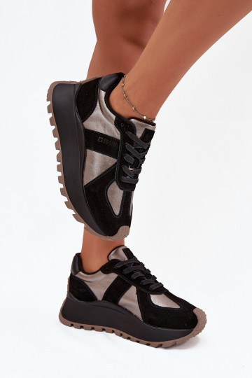 de gamuza Zapatillas modelo zapatos. Femenino calentamiento con una plataforma Big Star OO274A217 HI-POLY SYSTEM de color negro