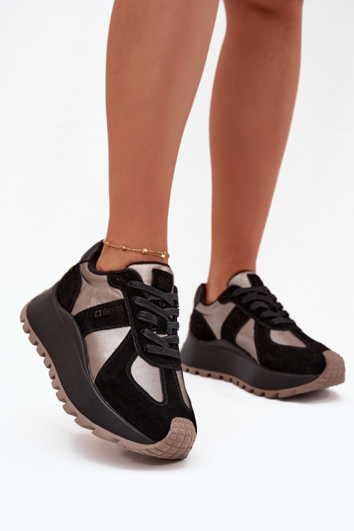 de gamuza Zapatillas modelo zapatos. Femenino calentamiento con una plataforma Big Star OO274A217 HI-POLY SYSTEM de color negro