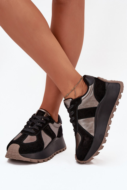 de gamuza Zapatillas modelo zapatos. Femenino calentamiento con una plataforma Big Star OO274A217 HI-POLY SYSTEM de color negro