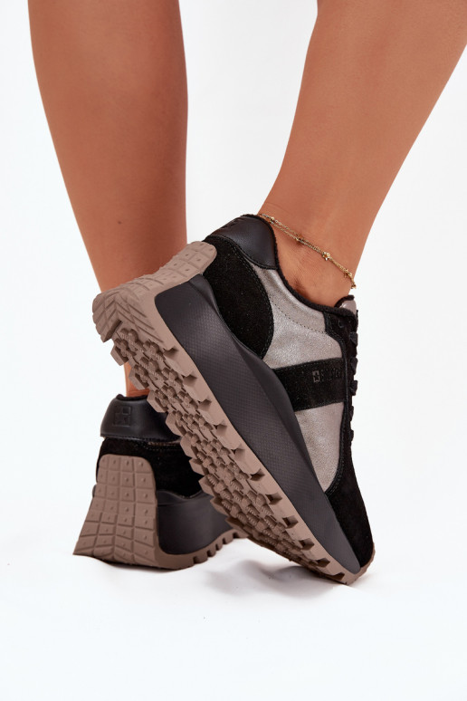 de gamuza Zapatillas modelo zapatos. Femenino calentamiento con una plataforma Big Star OO274A217 HI-POLY SYSTEM de color negro