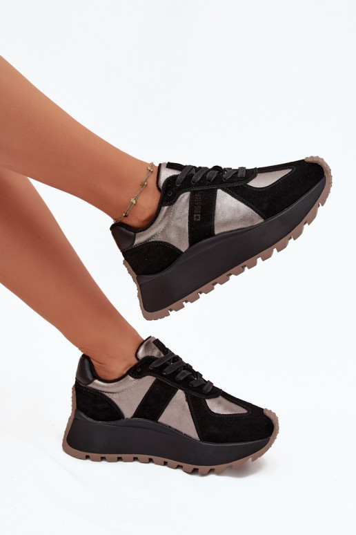 de gamuza Zapatillas modelo zapatos. Femenino calentamiento con una plataforma Big Star OO274A217 HI-POLY SYSTEM de color negro