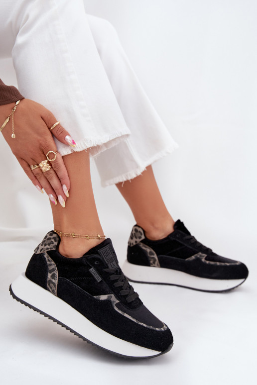 de gamuza Zapatillas modelo zapatos. Femenino Big Star OO274A312 HI-POLY SYSTEM de color negro con estampados de piel de leopard