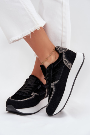 de gamuza Zapatillas modelo zapatos. Femenino Big Star OO274A312 HI-POLY SYSTEM de color negro con estampados de piel de leopard 2