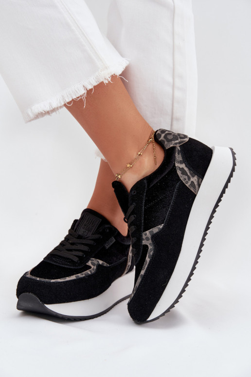 de gamuza Zapatillas modelo zapatos. Femenino Big Star OO274A312 HI-POLY SYSTEM de color negro con estampados de piel de leopard