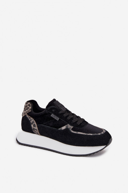 de gamuza Zapatillas modelo zapatos. Femenino Big Star OO274A312 HI-POLY SYSTEM de color negro con estampados de piel de leopard