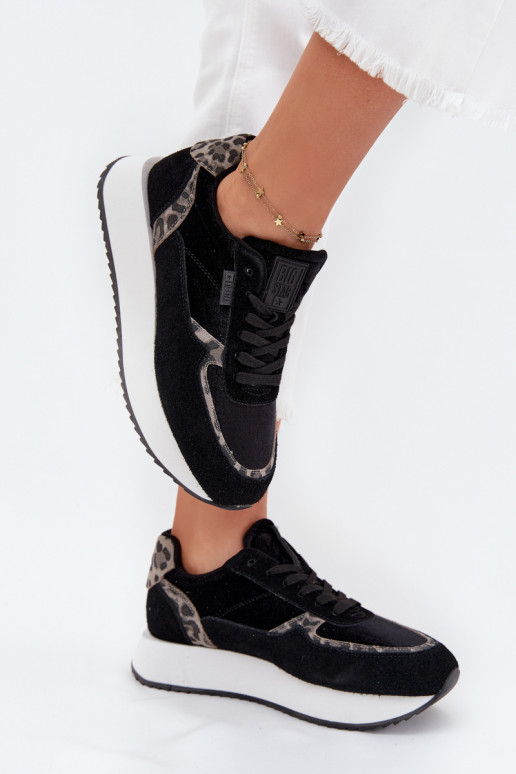 de gamuza Zapatillas modelo zapatos. Femenino Big Star OO274A312 HI-POLY SYSTEM de color negro con estampados de piel de leopard