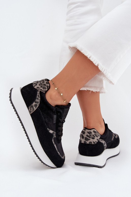 de gamuza Zapatillas modelo zapatos. Femenino Big Star OO274A312 HI-POLY SYSTEM de color negro con estampados de piel de leopard