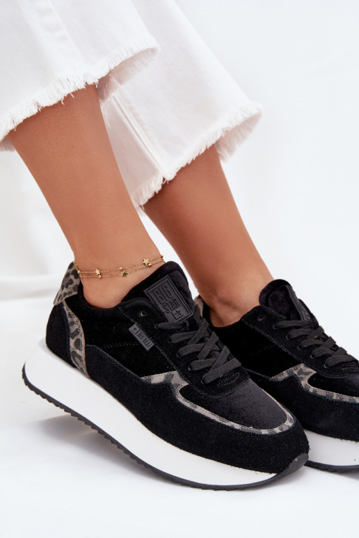 de gamuza Zapatillas modelo zapatos. Femenino Big Star OO274A312 HI-POLY SYSTEM de color negro con estampados de piel de leopard