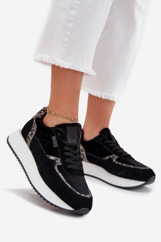 de gamuza Zapatillas modelo zapatos. Femenino Big Star OO274A312 HI-POLY SYSTEM de color negro con estampados de piel de leopard