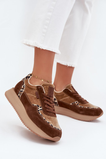 Zapatillas de ante para mujer Big Star OO274A313 HI-POLY SYSTEM, marrones con estampado de leopardo 2