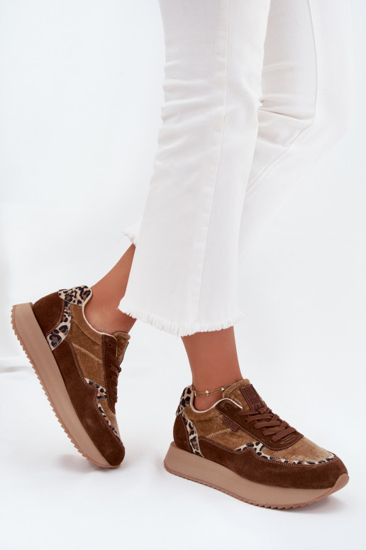 de gamuza Zapatillas modelo zapatos. Femenino Big Star OO274A313 HI-POLY SYSTEM color marrón con estampados de piel de leopardo