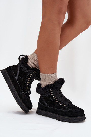 Botas de nieve de ante para mujer con plataforma y forro de piel Big Star SS274369, negras